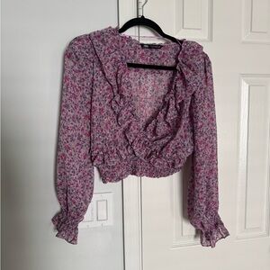 Zara Floral Ruffle Blouse